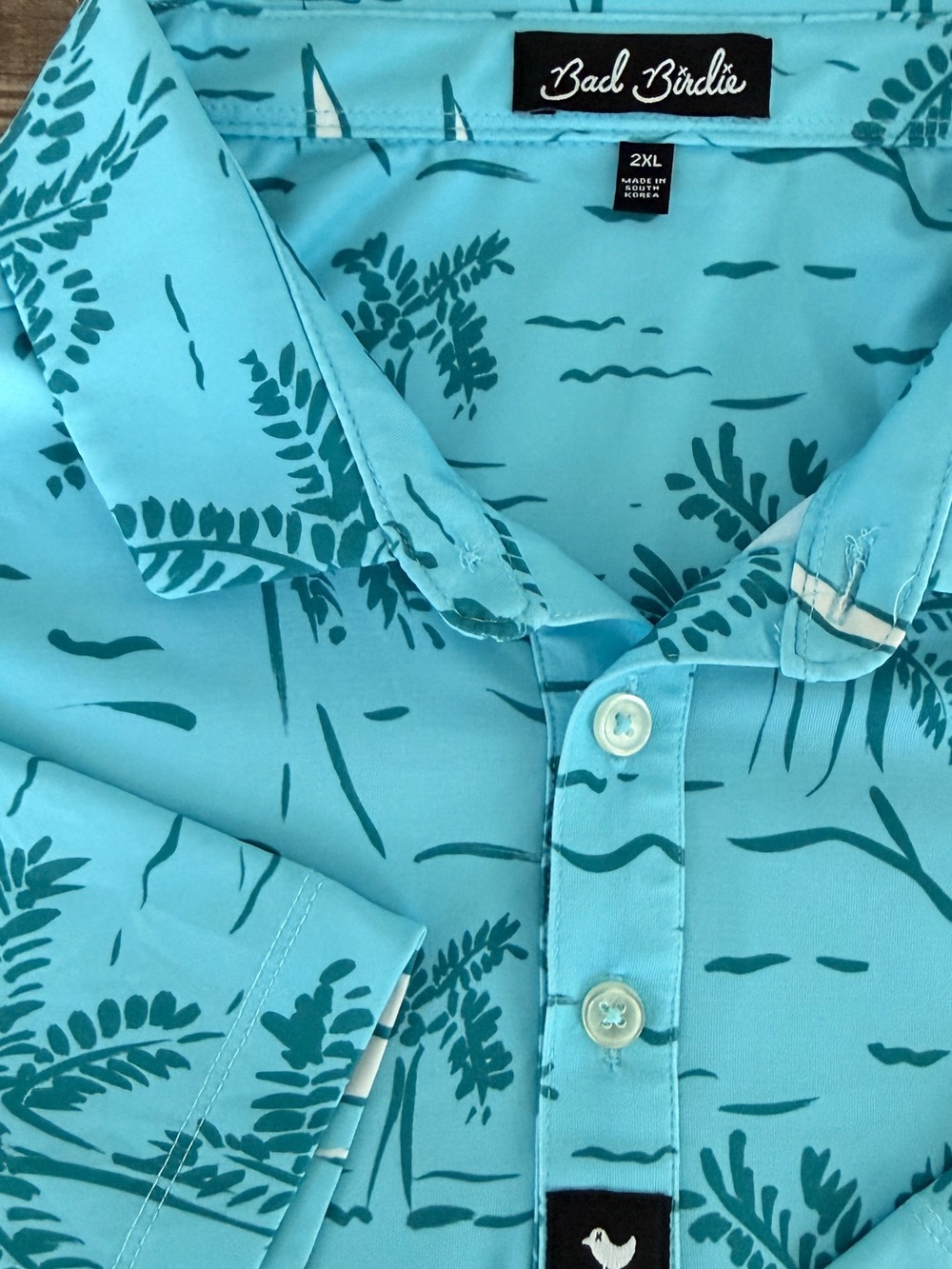 Bad Birdie Men's “The Castaway” Turquoise Botanical Short-Sleeve Polo - XXL